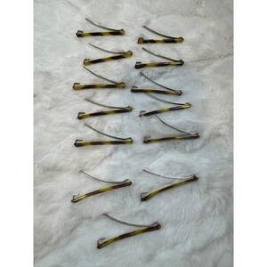 Vintage Tortoiseshell Striped Hair Barrette Clips Set of 11 Amber Brown 2 Inch